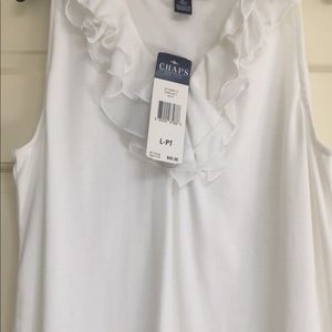 V-neck, sleeveless, white shirt